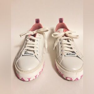 John Galliano White and Pink Women's Sneakers
